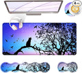 BFUKVOU Large Keyboard Mouse Pad Set, Extended Mouse Pad+Keyboard Wrist Rest Support, Memory Foam Ergonomic Easy Typing, 4Pcs (31.5×11.8 in) Desk Pad Set for Office Home,Black Cat Under Starry Night
