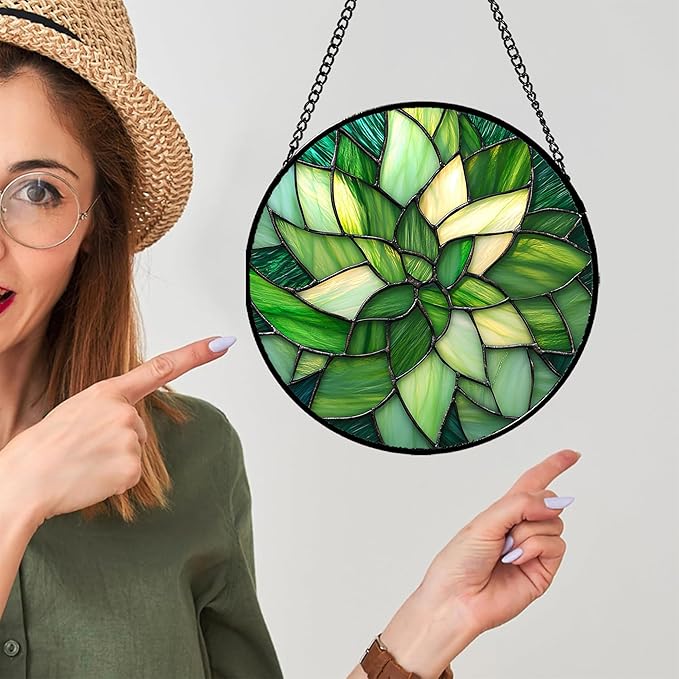 CRISGIF Stained Glass Window Hanging - Ireland Green Suncatcher for Doors Garden Patio Sun Catchers Decor Mother's St. Patrick's Day Birthday for Women Men Mom Nana Friend15 in