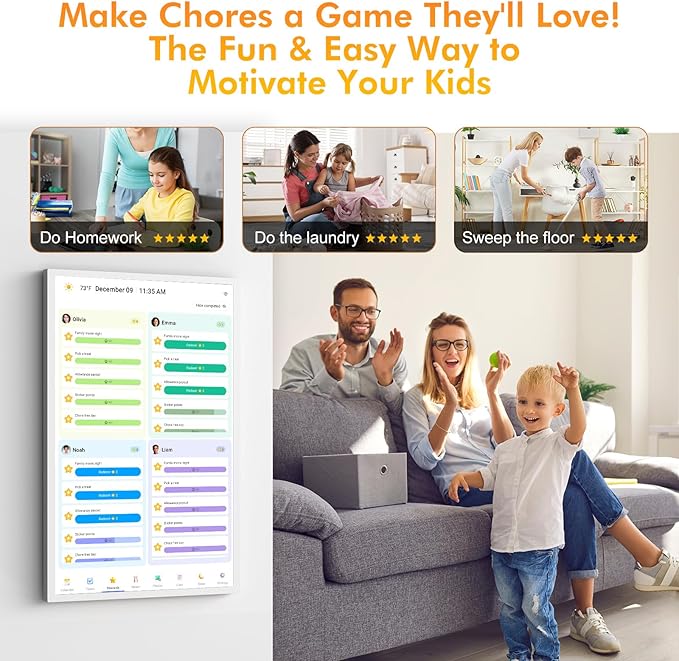 24" Digital Calendar Picture-Frame for-Wall-Planner - Touchcreen Interactive Electronic Calendar Display, Chore Chart, Star Reward, Sync Google iCloud Outlook Via APP, Wall Mount, Gifts for Mom Dad