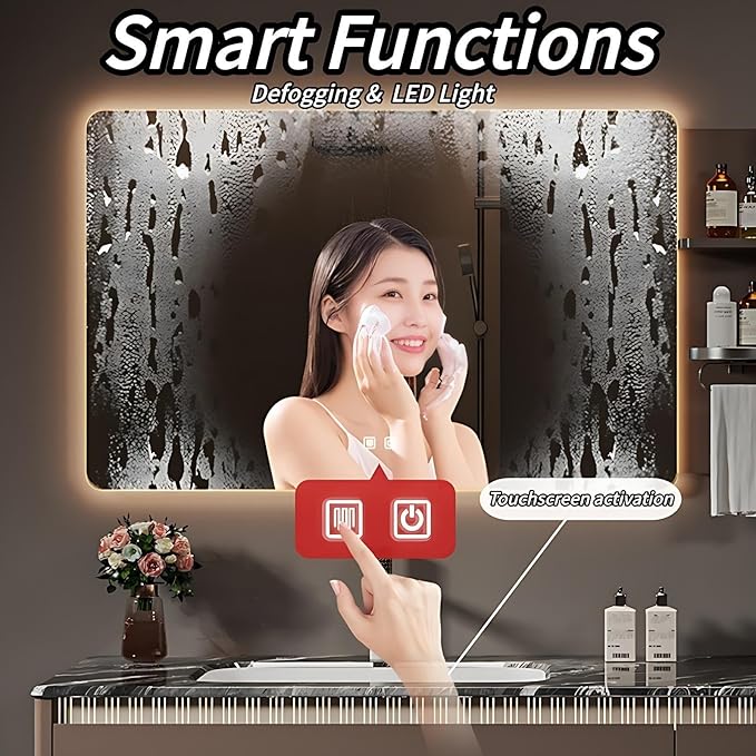 Modern Bathroom Vanity - Spacious Deep Sink | Defogging LED Mirror & Human Body Sensor Light, Open Side Panel, Floating Smart Bathroom Vanities (92IN)