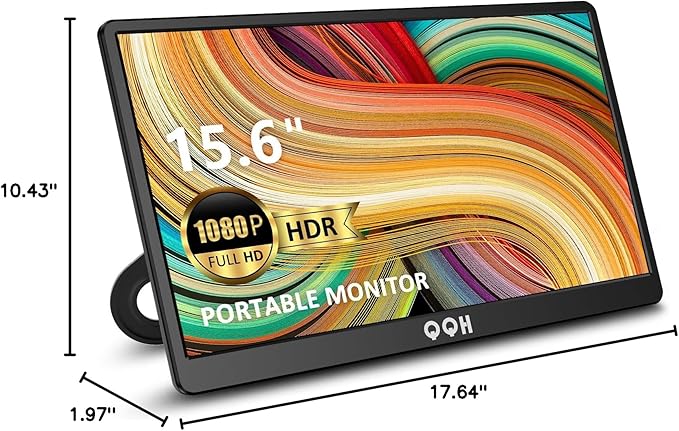 QQH Portable Monitor, 15.6" Portable Travel Monitor for Laptop 1080P FHD IPS Second Screen, USB C HDMI External Gaming Monitor Display for Computer Phone PC PS4 PS5 Xbox Switch (Z1-9)
