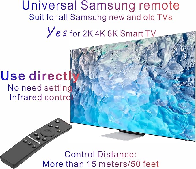 Replacement Remote for Samsung TV, Universal Remote Control for Samsung Smart TV 2025-2015 Neo, OLED, UHD, 4K, 2K, Infrared, No Voice, No Bluetooth, No OEM