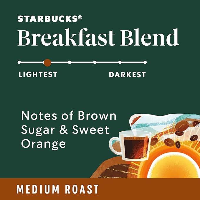 Starbucks K-Cup Coffee Pods, Medium Roast Hot or Iced Coffee, Breakfast Blend, 60 Keurig Pods