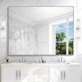 Silver Bathroom Mirror, 48"X36" Rectangle Mirrors for Wall Metal Frame, Bathroom Rectangular Mirror Modern Wall Mirror for Bedroom Living Room, Hangs Horizontal or Vertical
