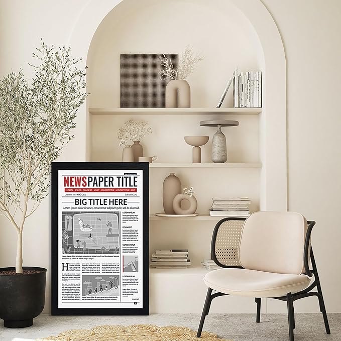TKYGU 11x22 Picture Frame 5 Pack- Newspaper Frame for Assorted Media and News Articles-11x22 Wooden Frame with Plexiglass,Decorate Home and Office with Large Paintings -Fits Most Standard Newspapers