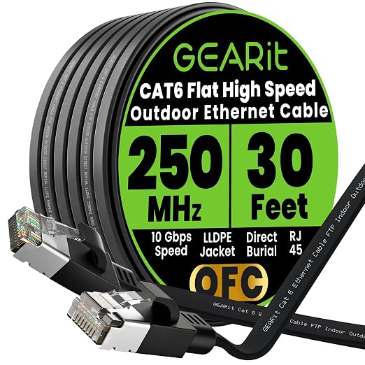GEARit Cat 6 Outdoor Flat Ethernet Cable Direct Burial Rated LLDPE Jacket by GEARit