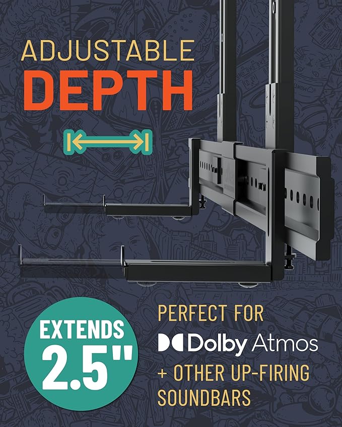 ECHOGEAR XL Soundbar Mount for Speakers up to 20lbs – Attaches to TVs up to 86” or Wood Studs 16-24”– Universal Design & 2.6” Extension for Dolby Atmos – Easy DIY Install w/Included Hardware