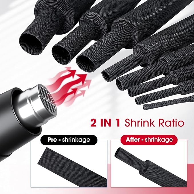 Sonoreboom 2 in 1 Heat Shrink Braided Sleeving Fabric Tubing-Ideal fit Irregular Shape Hose/Cable/Wire (1-3/8"(34mm), 22FT,)