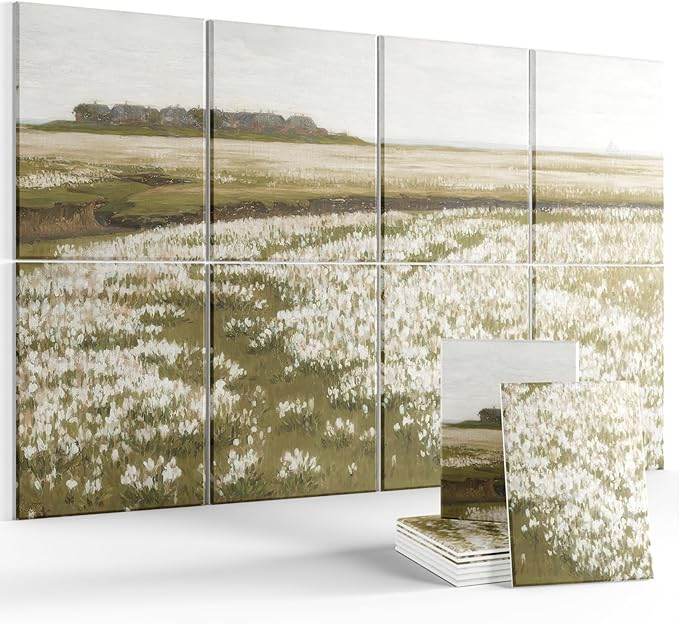 Wall Art Acoustic Panels,70''×47''Sound Absorbing Panels-8-Pack with 60 Adhesive Tabs, Panels for Living Room and Recording Studio, Offices-A Vast Summer Landscape