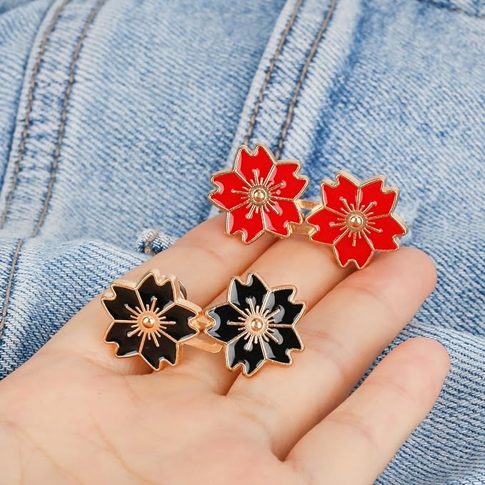 TOOVREN Pant Waist Tightener - Jean Button Tightener, No Sew & No Tools, Adjustable Instant Button Pins 4 Sets, Cherry Blossoms