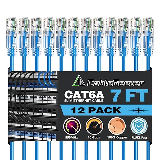 CableGeeker Patch Cables Cat6a 7ft Slim, Cat6 Ethernet Patch Cable 10G Support by CableGeeker
