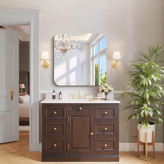 CILIBER Frameless Wall Mirror, 30" x 30" Square Bathroom Mirror Rounded Corner, HD Shatterproof Vanity Mirror with Polished Edge for Over Sink, Bedroom, Entryway, Vertical or Horizontal
