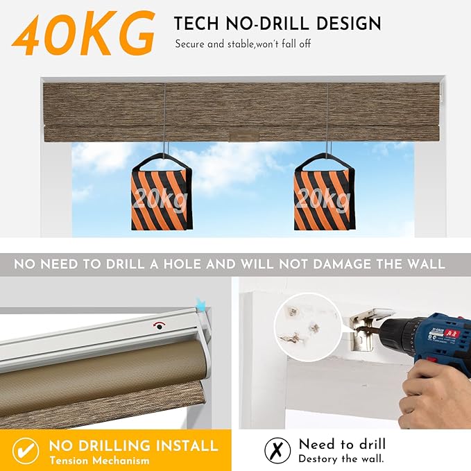 Persilux Smart Motorized Blinds with Remote, No Drill Automatic Roller Shades for Indoor Windows, Blackout Linen Fabric, Electric Blinds for Windows, Nature Brown C153BO-11, Custom Size