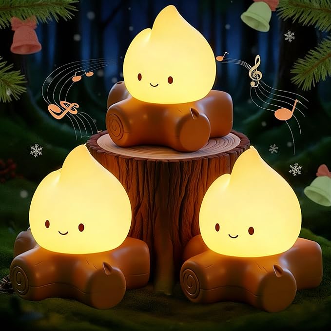 3 PCS Campfire Night Light, Rechargeable Flame Lamp, Cute Desk Lamps for Table Decorations, Flameless Candles Lights Gifts for Kids Teens Friends, Suitable for Birthday Party Holiday Camping Decor
