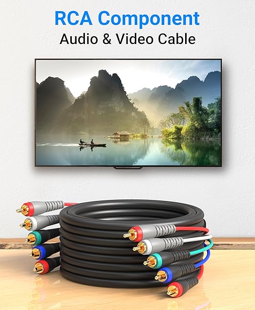 BlueRigger Component Video Cable with Audio (15FT, RCA- 5 Cable, Supports 1080i) - Compatible with DVD Players, VCR, Camcorder, Projector