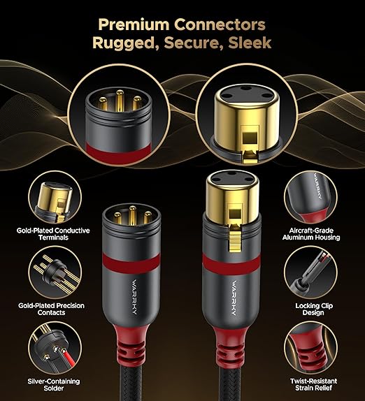 Warrky XLR Cables 10ft 1 Pack [Oxygen-Free Copper (OFC), Gold-Plated Connector] Balanced Microphone Cable Male to Female Professional Hi-Fi XLR Cable