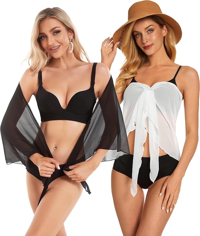 CHICGAL 2 Pieces Women Beach Sarong Bathing Suit Wrap Skirt Sheer Bikini - Image 3