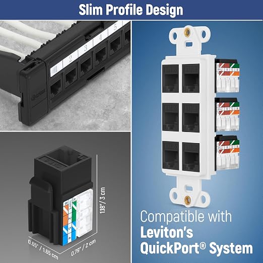 Everest 90° Angled RJ45 Cat6 Keystone Jacks 10-Pack in Black - Image 6