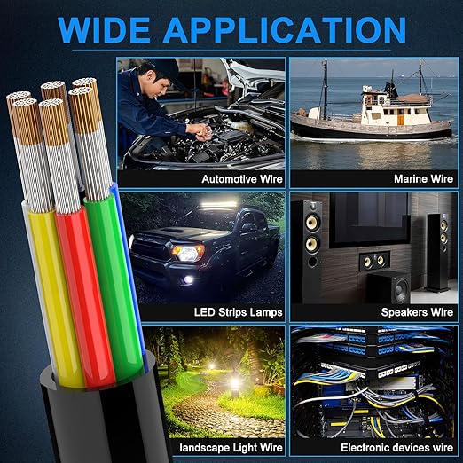 NAOEVO 16 Gauge Wire 6 Conductor Electrical Wire, 16 AWG Stranded PVC Cord, 12V Low Voltage/Tinned Copper/Flexible Cable for Automotive Wiring, Lamp Cord, Marine Cable (100FT)
