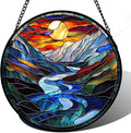 AMDERVEN Stained Glass Window Hanging, Canyon Mountains Sunset View Sun Catcher for Window Home Decor Landscape Suncatcher Mother's Day Birthday Gifts for Women Men Mom and Nana 6.3 in