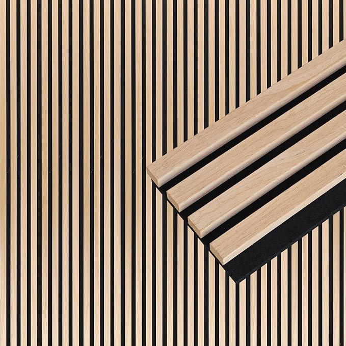 NeatiEase Wood Wall Panels, 9 Feet Acoustic Slat Wall Panels for Interior Wall Decor and Noise Reduction, Decorative Slat Wall Paneling, Natural Oak, 6-Piece
