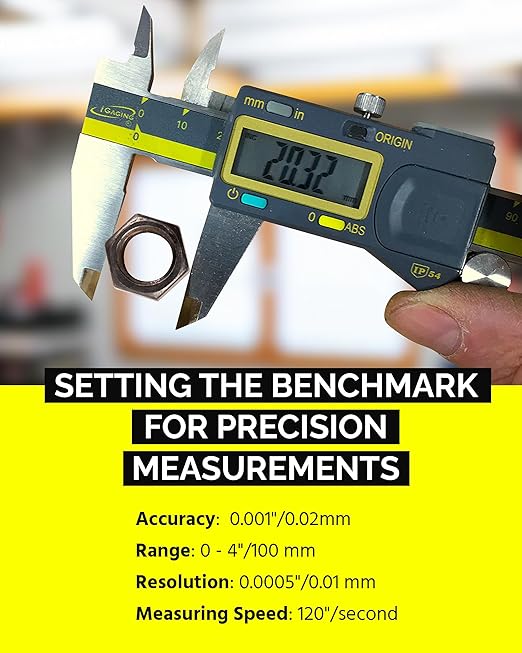 iGAGING Absolute Origin 0-4" Digital Caliper, IP54 Stainless Steel, SPC/USB Output Port, Inch & Metric Modes, Case, Manual