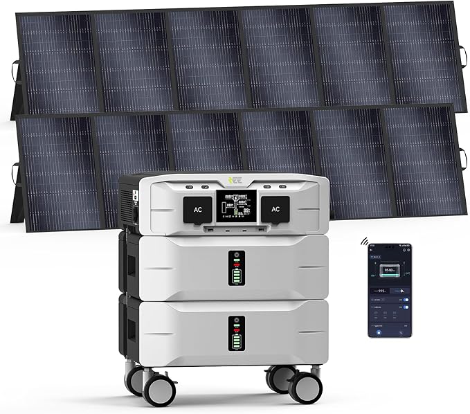 IEE 5120Wh Power Station SP5000 with 2x500W Portable Panel, 120/240V 5000W AC Output(9000W Peak), Portable Generator for Home Backup Outdoors Camping RV Emergency