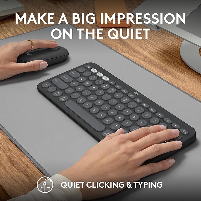 Logitech Pebble 2 Combo for Mac, Wireless Keyboard and Mouse, Slim, Quiet and Portable, Customizable, Bluetooth Mouse and Keyboard, Easy-Switch, for macOS, iPadOS - Tonal Graphite