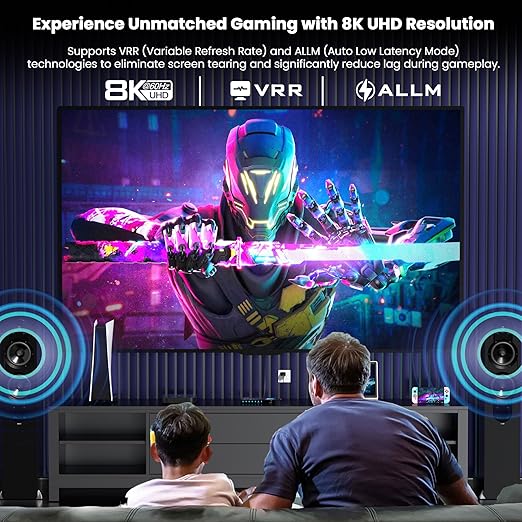 HDMI 2.1 Switch 4 in 1 Out 8K@60Hz 4K@120Hz, 4 Ports HDMI Switcher Splitter Selector with Remote, Support HDCP 2.3 HDR 10+ Dolby Vision/Atmos 48Gbps CEC for Apple TV Game PC PS Pro Xbox Roku