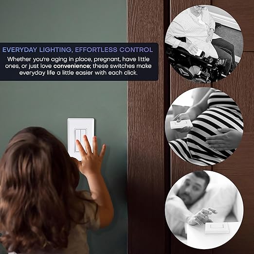 RunLessWire Fan & Light Battery-Free DIY Wireless Light Switch Kit 150ftRF Range Kinetic for Bathrooms & Ceiling Fans: 1 Dual Remote Switch Controls 2 5A On/Off Receivers Separately – Black