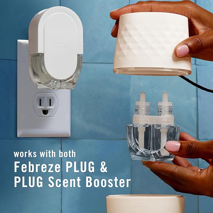 Febreze Plug Scent Booster in White, Continuous Scent Device Oil Diffuser, Compatible with Febreze Air Freshener Plug in Refills