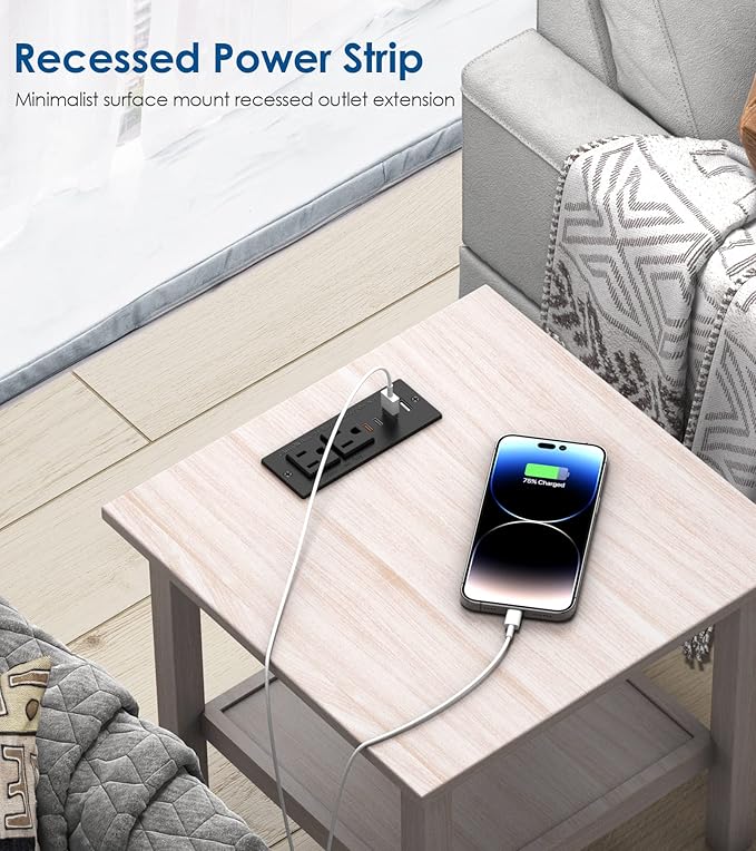 Recessed Power Strip with 30W USB C,Ultra Thin Flat Plug Power Strip,2 Outlets 4 USB Ports,Furniture Flush Mount Desk Outlet,Recessed Outlet for Side Table/Sofa Table,6ft Cord (Black)
