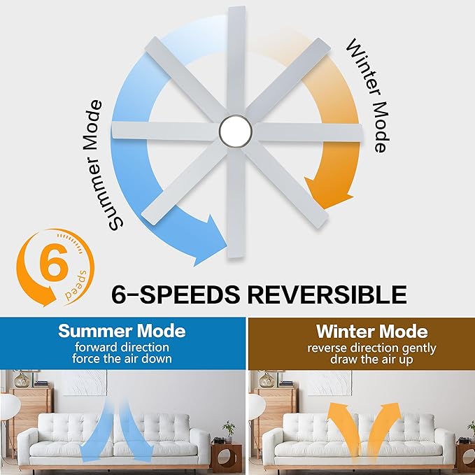 WINGBO 60" Large DC Ceiling Fans with Lights and Remote, 3 Downrods, 8 Plywood Blades, 6-Speeds Reversible DC Motor, 3CCT, Indoor Ceiling Fan for Bedroom Living Room Patio, Brushed Nickel and Silver