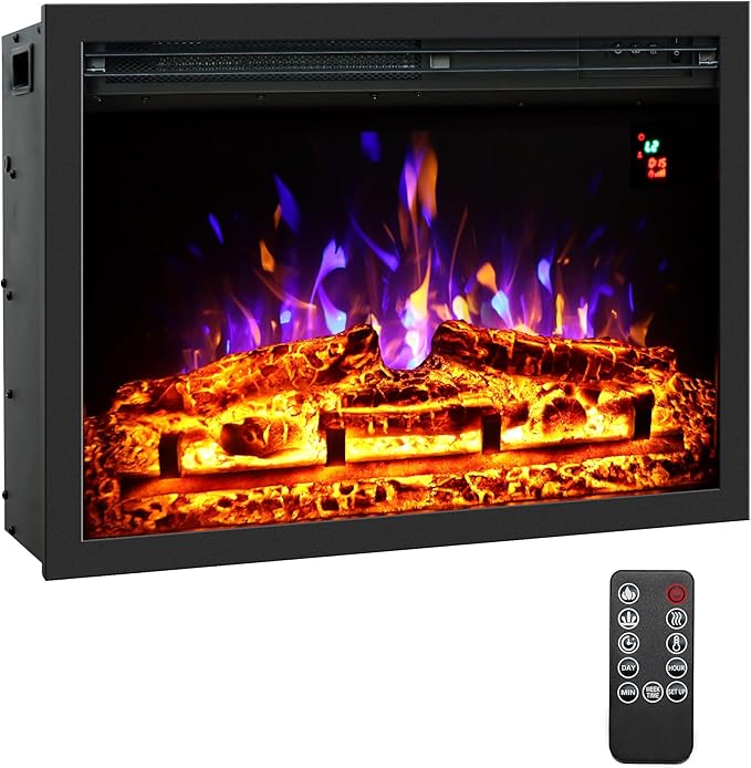 24.5" Electric Fireplace Inserts, Adjustable Brightness, Thermostat&Timer, Overheating Protection, 750/1500W