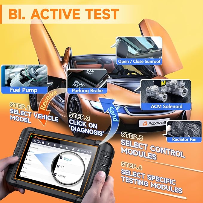 2026 FOXWELL Scanner NT809BT Wireless OBD2 Scanner Diagnostic Tool with 30 Resets, All System Bidirectional Scan Tool, Diagnostic Scanner for All Vehicles, 99% Active Test, FCA, 3-Year Update, Orange