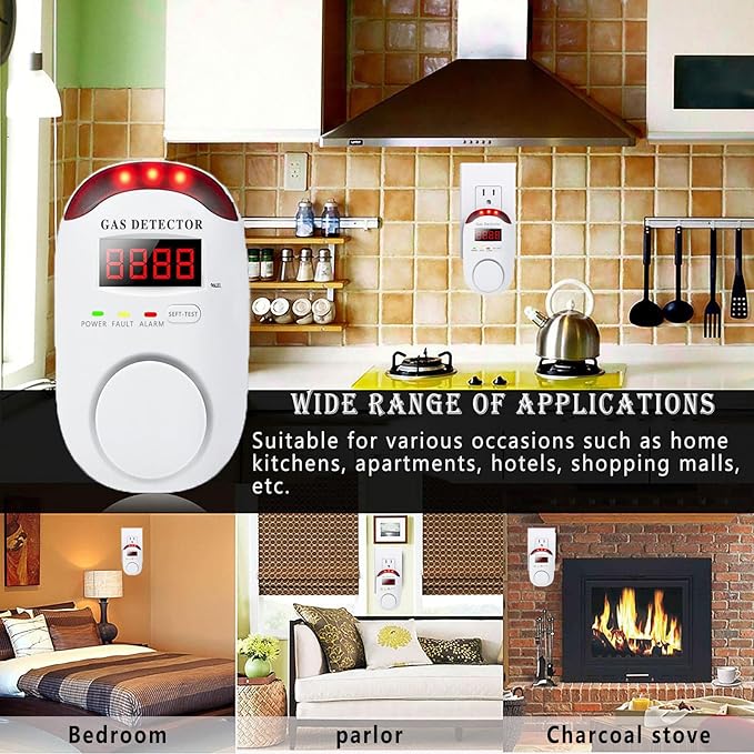 COLORWELL Gas Alarm，Propane detectors for Home，Gas Alarm Detector for Home，Plug-in & Wall-Mounted LED Sound/Light Alarm for Home & RV - Detects LNG/LPG/Combustible Gas, Deaf-Friendly- 2PCS