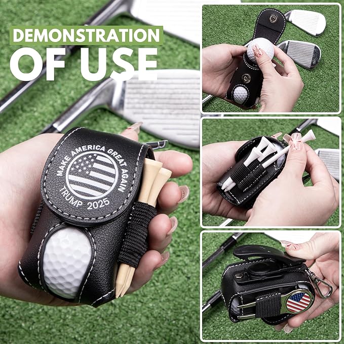 Golf Ball Bag Pouch with Golf Tee Holder Leather Golf Ball Pouch with Belt Clip Golf Ball Bag for Men and Women Storage Gift