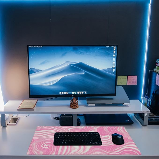 Eflxamz Desk Pad,Pink Marble Swirls Texture Desk Mat,Flow Liquid Waves Large Gaming Mouse Pad for Desk,Extended Big Computer Keyboard Mouse Pad with Non-Slip Base and Stitched Edge,31.5"x11.8"