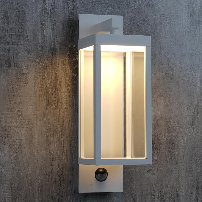 Lustrlach Outdoor Motion Sensor Wall Lights,15In Modern LED Exterior Sconce White Porch Light Fixture IP54 Waterproof with Glass for House Patio Garage Garden,3000K,750LM