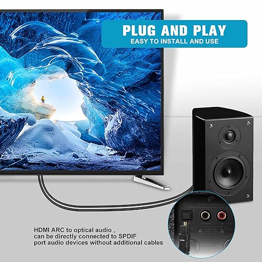 192KHz HDMI ARC to Optical Audio Converter for TV to Soundbar, Plug & Play 3.4ft/1.05m ARC to Optical Cable Audio Extractor Adapter Splitter for Sound System Speaker Home Theater Support Dolby/DTS 5.1