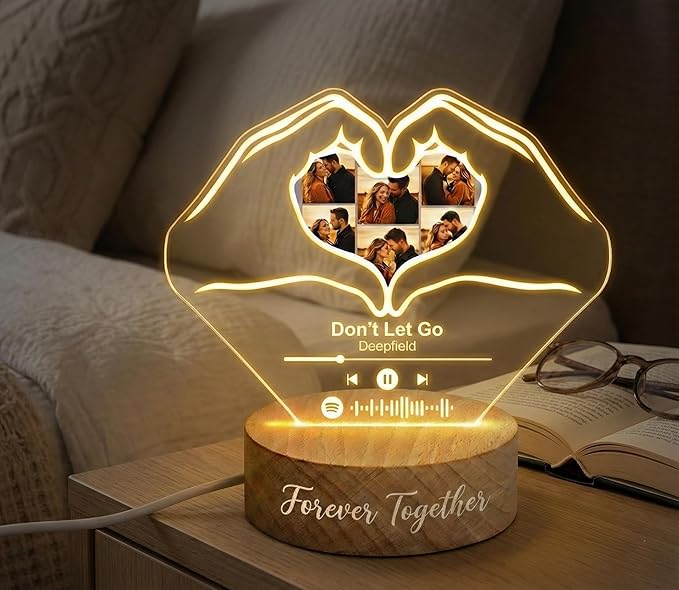 Personalized Spotify Plaque Night Light with Photo - Custom Acrylic Glass LED Lamp Frame - Romantic Valentines Day Gift for Him Her Boyfriend Girlfriend Husband Wife Couple (Modern, Art Deco, Rustic)