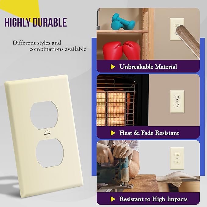 Enerlites 8821-LA Duplex Receptacle Outlet Wall Plate, Standard Size 1-Gang , Polycarbonate Thermoplastic, Light Almond