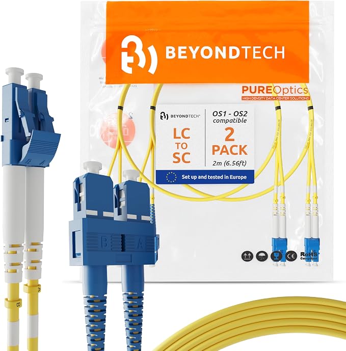 BEYONDTECH 2m LC to SC Fiber Patch Cable – UPC Single-Mode Duplex Fiber Optic by Beyondtech