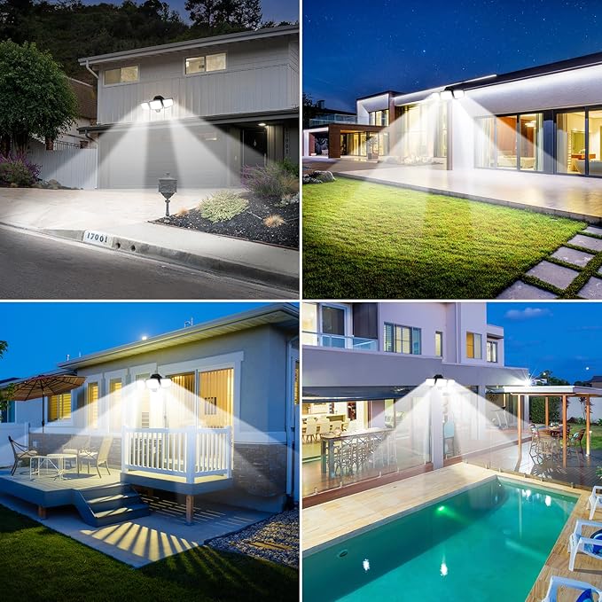 PURICH LED Security Lights Motion Sensor Outdoor Lights, 5000K Daylight, IP65 Waterproof, Dusk to Dawn, 3-Head Motion Detected Flood Light for Garage, Yard, Porch, 2Pack