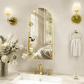 Arched Medicine Cabinet with Mirror Left or Right Opening,Bathroom Medicine Cabinet Wall Mounted,Bathroom Mirror with Storage and Adjustable Shelves,15.7x29.5 Not Recessed,Gold