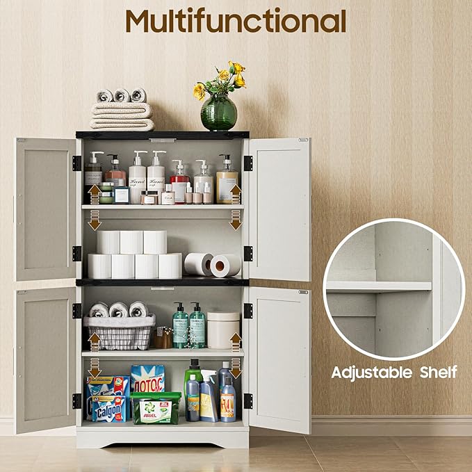 Farmhouse Floor Storage Cabinet with Adjustable Shelves, Rustic Style for Bathroom, Kitchen, Living Room
