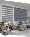 Yoolax Motorized Zebra Blinds Works with Alexa, Motorized Blinds with Remote Custom Size, Privacy Electric Zebra Shades for Windows (95% Shading Grey)