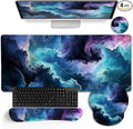 LIMKRIAN Galaxy Mouse Pad Set Large Desk Matt for Desktop, Ergonomic Mouse Pad with Wrist Rest, Gaming Mousepad Wrist Support Keyboard Mat Cup Coaster Set Cute Office Desk Decor Accessories