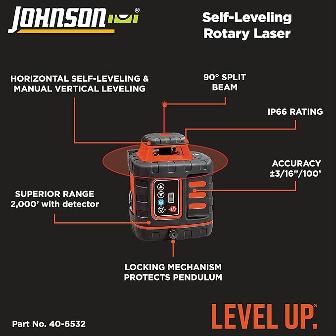 Johnson Level & Tool 99-027K Self-Leveling Rotary Laser System, 8.75", Red, 1 Kit,Orange