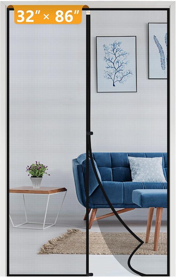 Yotache Magnetic Screen Door Fits Door Size 32 x 86, Screen Size 34" x 87" Reinforced Fiberglass Mesh for Back Door Black
